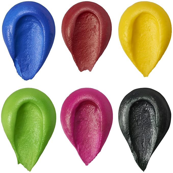 DECOPAC Premium Airbrush Color Multipack, Super Red, Royal Blue, Canary Yellow, Grass Green, Princess Pink and Midnight Black - 8 oz each (Pack of 6, 48oz)