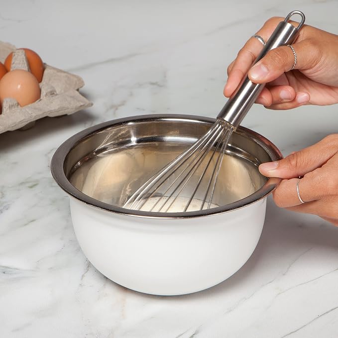 Now Designs Matte Coated Steel Mixing Bowls, White, 5 qt, 3 qt, 1.5qt, Set of 3