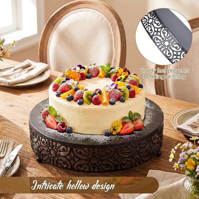 Wenqik 12 Inch Cake Stand Round Metal Cupcake Dessert Wedding Cake Stand Cookies Display Holder Fruit Food Serving Tray for Table Wedding Birthday Anniversary Party Decor (Black)