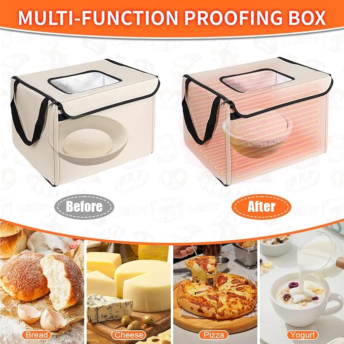 Folding Bread Proofing Box with Lid, Bread Proofer 3-Side Even Fever, Sourdough Starter Warmer for Pizza/Dough/Sour/Baking, 41-131℉ Temperature & 99 H Timer Control Proofing Container