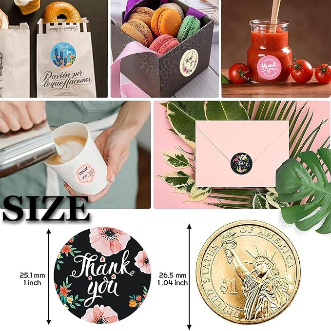 Thank You Stickers Rolls 3000 Pcs - 1 Inch Floral Designs Thank You Stickers Labels for Baking Packaging Envelope Seals Small Business Flower Stickers Tags for Wedding Birthday Party Gift Wrap Bag