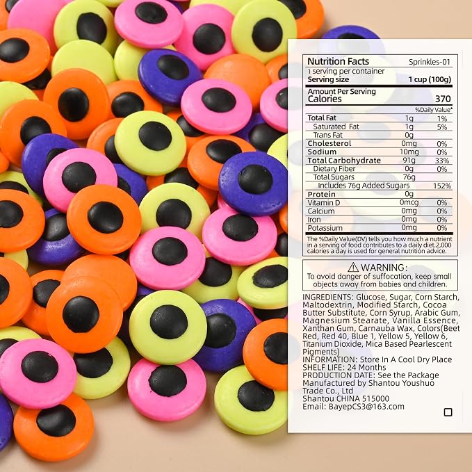 Bayep Rainbow Sprinkles for Cake Decorating Big Eyeball Candy for Ice Cream, Cookies, Baking, Cupcake Topper Colorful Sprinkles Perfect for Birthday Party Halloween Holiday Supplies 3.52 Ounce