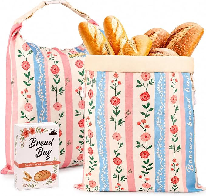 Beeswax Bread Bags for Sourdough, 2 Pack Reusable Bread Bag for Storage XL 17x13 Inch, Powder Blue Bread Bags for Homemade Sourdough - Keep Fresh, Freezer Safe
