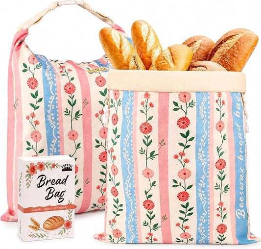 Beeswax Bread Bags for Sourdough, 2 Pack Reusable Bread Bag for Storage XL 17x13 Inch, Powder Blue Bread Bags for Homemade Sourdough - Keep Fresh, Freezer Safe
