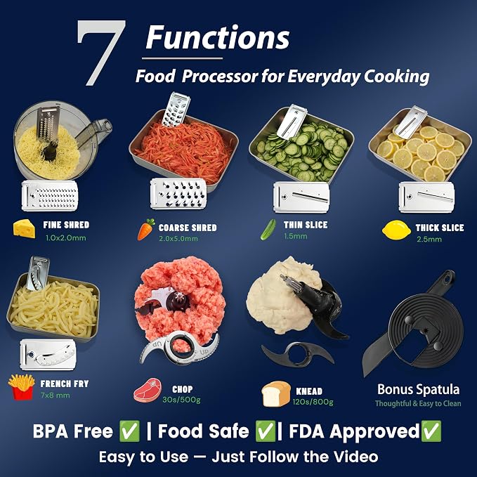 14-Cup Food Processor, 1000W Motor, Storage Drawer, Gray Color | 7 Speeds, XL Bowl & Large Feed Chute, French Fry Cutter, Chop, Slice, Shred & Mix Veggies, Cheese & Meat for Family Meals