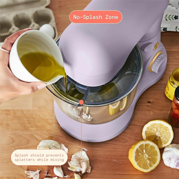 3.5 Qt Stand Mixer, 300W Powerful Motor, Tilt-Head Design with Stainless Steel Bowl, 12 Speeds, Includes Dough Hook Whisk Beater for Baking Mixing (Lavender)