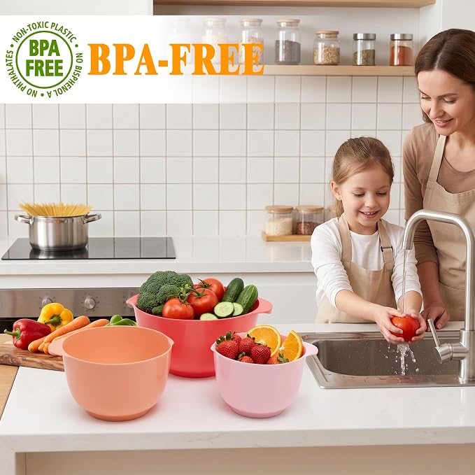 BoxedHome Classic Mixing Bowl Set, BPA Free Plastic, Microwave and Dishwasher Safe (Set of 4, Pink), 4.5 quarts