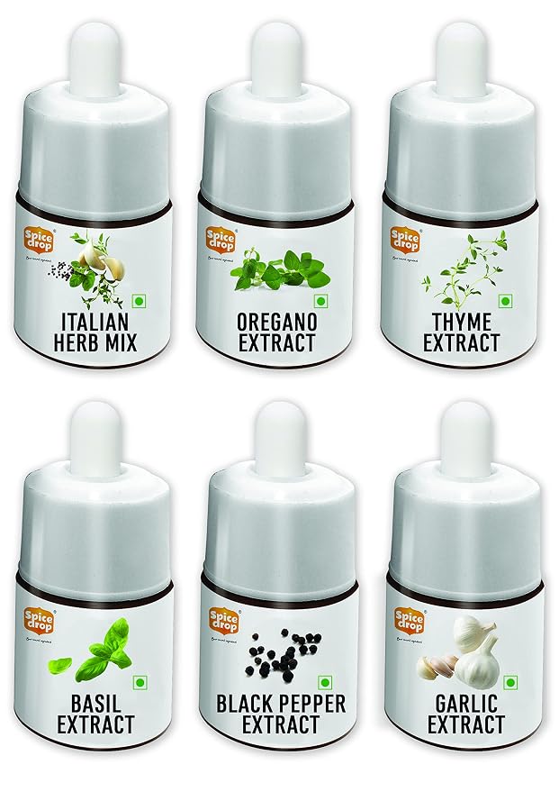 Spice Drop Pack Of 6 Herbs Extracts - 100% Natural - For Cooking, Baking, Sauce, Dips - Each 0.17oz (180 drops) | Holiday Gift Pack | Authentic Flavor | Vegan | Keto & Paleo Friendly | Non-GMO