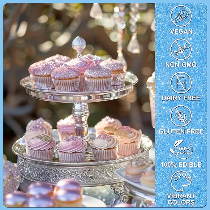 Blue Edible Glitter - 5g Food Grade Cake Decorating Shimmering Glitter, Edible Sprinkle Luster Dust for Drinks, Chocolates, Fondant, Strawberries, Cupcakes, Candy, Easter Cookie - Vegan