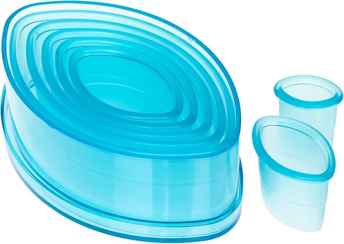 Ateco Plain Edge Football Cutter Set in Graduated Sizes, Durable, Food-Safe Plastic, 7 Pc Set, Blue