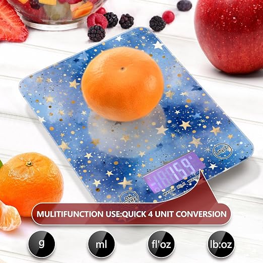 Food Scale Kitchen Scale Food Weight Scales Digital Weight Grams and Ounces Small Electronic Food Scale for Baking Cooking Blue Romantic Golden Stars