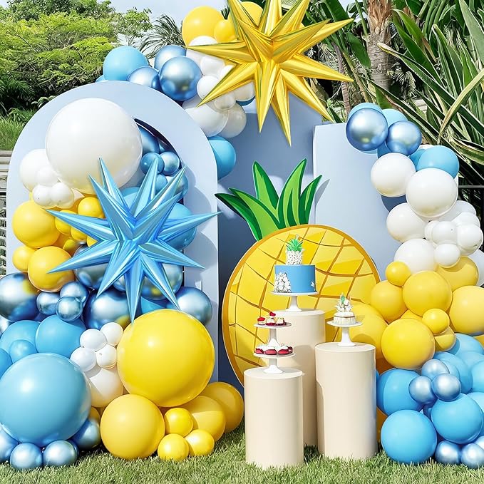 Yellow Blue Clear Balloon Arch Kit with Explosion Star Balloons, Cartoon Theme Blue and Yellow Balloons Garland Kit for Boys Girls Cartoon Birthday Baby Shower Party Supplies