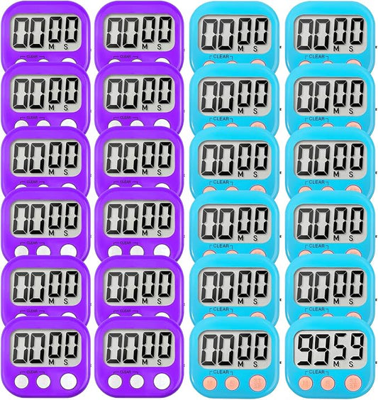 24 Pack Digital Kitchen Timer Small Classroom Timers for Kids Teachers (Blue&Purple)