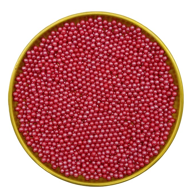 Edible Red Pearl Sugar Sprinkles Candy 4mm Mini Pearls Cake Decorations Cupcake Toppers Cookie Decorating Perfect for Wedding Party Valentine Halloween Christmas Supplies 3OZ