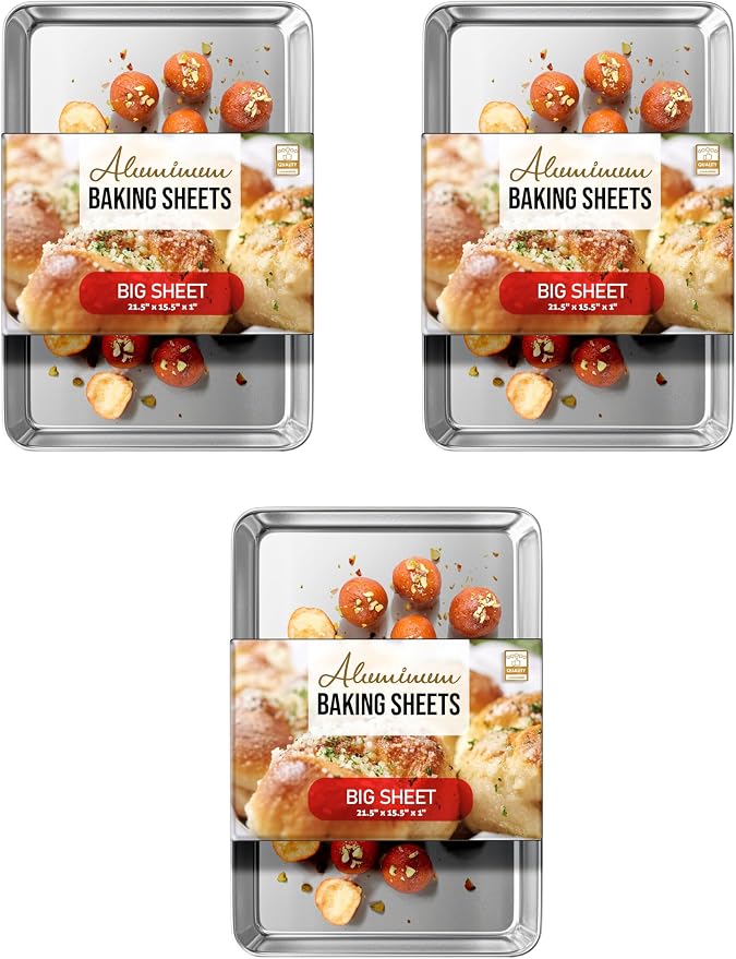 Eatex Aluminum Baking Sheet, Steel Cookie Sheet, 21' x 15' Large Baking Pan, Warp Resistant Non-Stick Sheet Pans