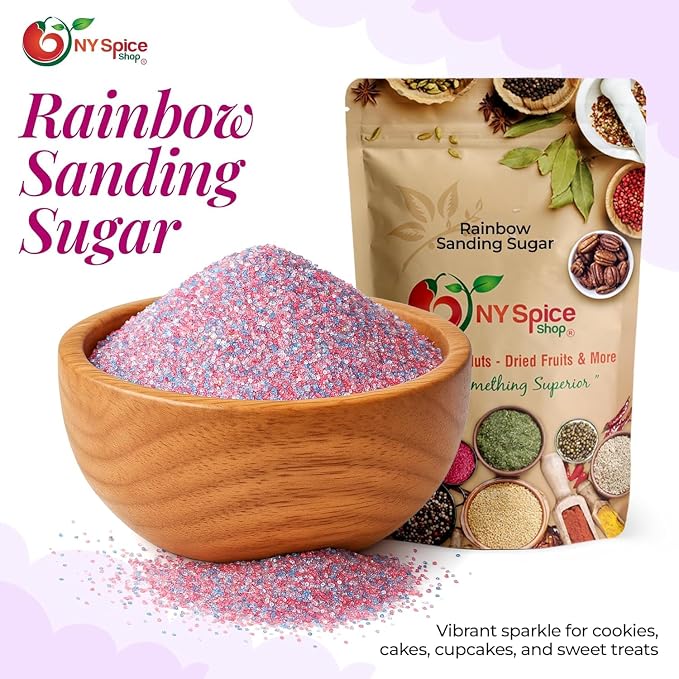 NY Spice Shop Rainbow Sanding Sugar - 8 Ounce Sweet Colorful Edible Sprinkles For Candy Dish - Sugar Sprinkles For Cake Decorating Cookies Basket & Dishes