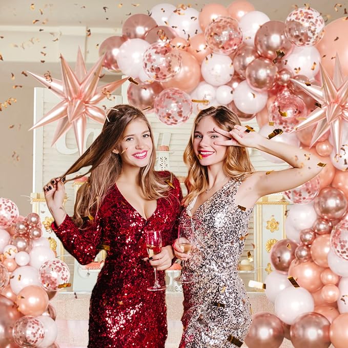 Rose Gold Balloon Arch Kit Garland, Rose Gold Birthday Decorations for Women Girls Birthday Baby Shower Bridal Shower Bachelorette Wedding Party Decorations