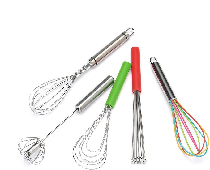 Flat Whisk Silicone Handle Non Slip 10" - 5 Wires Whisk with 10 Heads for Kitchen Cooking by Jell-Cell (Green)