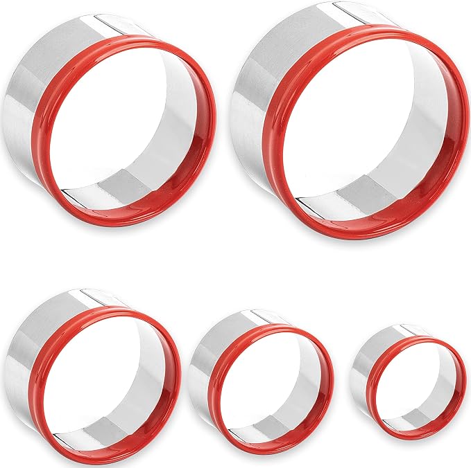 5 Pcs Round Circle Cookie Cutters 1.9", 2.3", 2.7", 3.1", 3.5", 0.4MM Thickness Heavy Duty Food-Grade Stainless Steel, Biscuit Cutter, Mini Cookie Cutters, Unique Design with Protective Red Top PVC