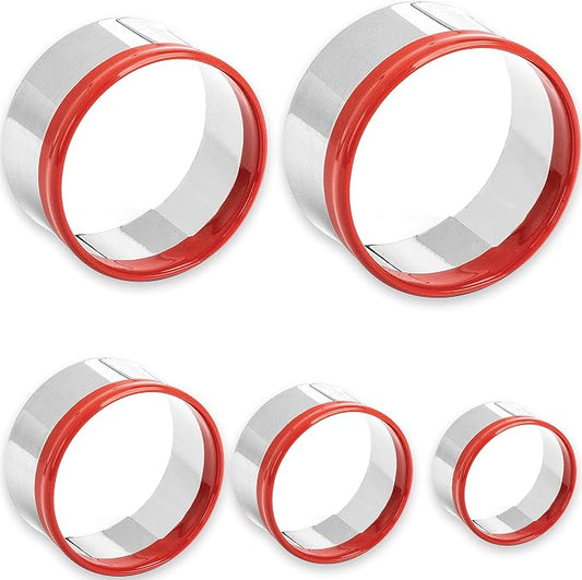 5 Pcs Round Circle Cookie Cutters 1.9", 2.3", 2.7", 3.1", 3.5", 0.4MM Thickness Heavy Duty Food-Grade Stainless Steel, Biscuit Cutter, Mini Cookie Cutters, Unique Design with Protective Red Top PVC