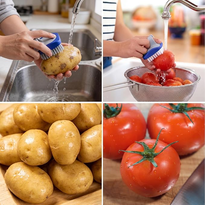 Aodaer 2 Pack Vegetable Brush Potato Scrubber Brush Silicone Hard and Soft Side Fruit Cleaning Tools for Delicate or Tough-Skinned Vegetables, Dark Blue