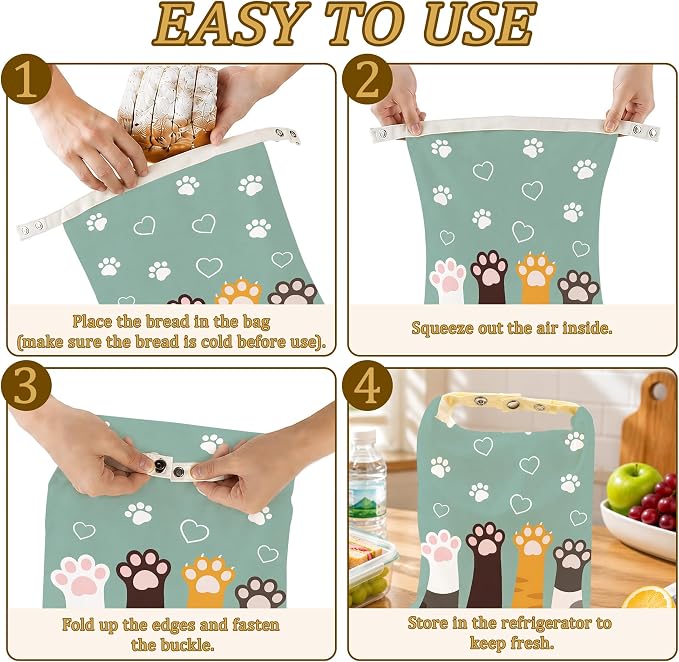 2 Pack Reusable Beeswax Funny Cat Feet Bread Bags, Sourdough Bread Heart Paws Storage for Homemade, Freezer Storage Bag to Keep Fresh, Baguette Bag with Beeswax Liner Kitchen Baking