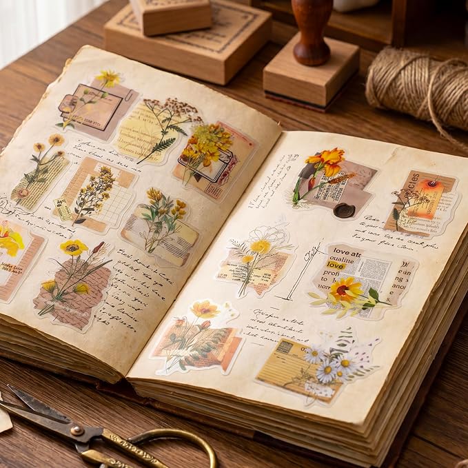 Pengxiaomei 210 Pieces Flower Stickers, Scrapbooking Stickers Self-Adhesive Bible Flower Scrapbooking Supplies Journal for DIY Craft, Planners, Journal, Notebook Card