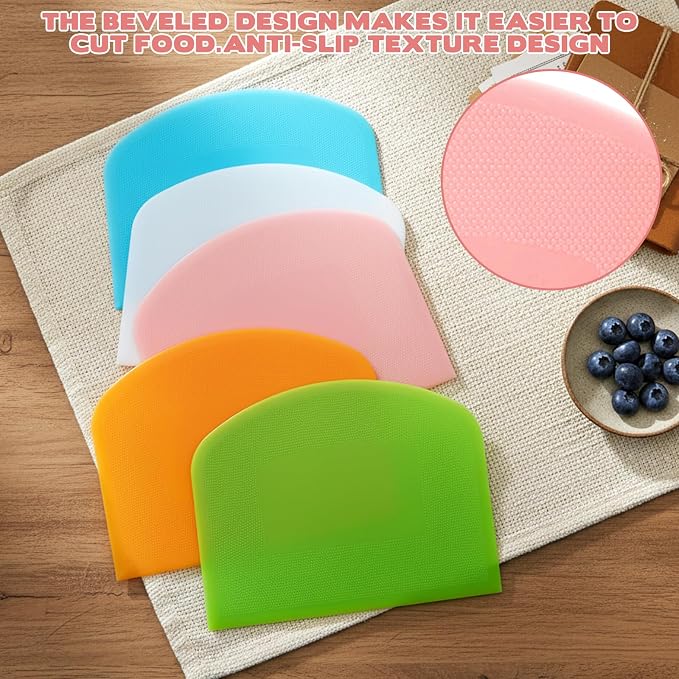 5 Pcs Plastic Bench Scraper, Dough Cutter Bench Scraper for Sourdough, Flexible Food-safe Bowl Scrapers Kitchen Tool for Baking Cake Bread Fondant Icing (White, Green, Orange, Blue, Pink)