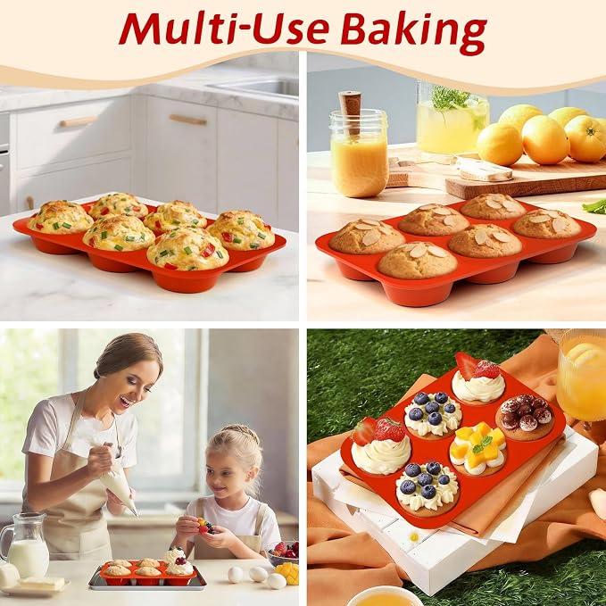 SINBEE Silicone Muffin Pans for Baking - 3 Pack Silicone Molds 6 Cups Nonstick Cupcake Pan for Baking BPA Free Cake Pop Mold Egg Muffins