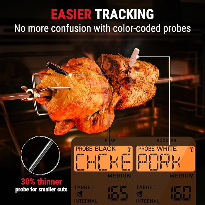 TempPro TempSpike 1000FT Wireless Meat Thermometer Digital with 2 Upgraded Ultra-Thin Probes, Kitchen Food Thermometer Cooking, Turkey, Smoker, BBQ, Grill Gift for Dad Husband (Previously ThermoPro)