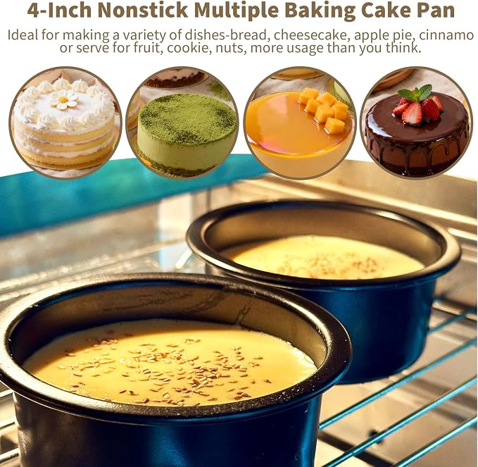 4 Inch Mini Cake Pans Set of 3, Small Round Carbon Steel Smash Cake Pans for Baking Individual Layer Cakes, Non-Stick Tiered Cheesecake Molds, Straight Edge & Dishwasher Safe