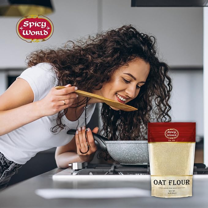 Oat Flour Whole Grain 4 LB LARGE Bag - Pure, USA Grown, For Baking & More, Non-GMO, Great Wheat Substitute - by Spicy World