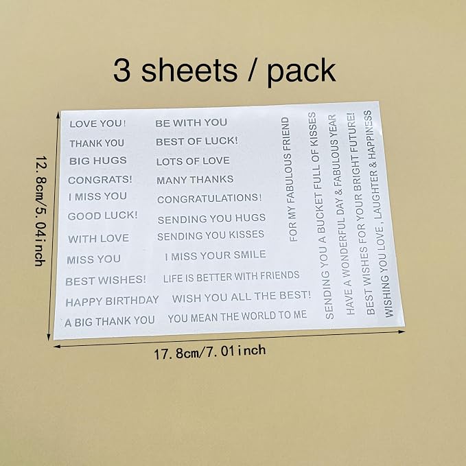 3pc Stripe Greeting Words Love You Stick & Shine Foil Transfer Sticker Paper for Card Making Scrapbooking and Album Journal Invitation Letter Decoration Hot Foil Transfer Printing Adhesive Sheets