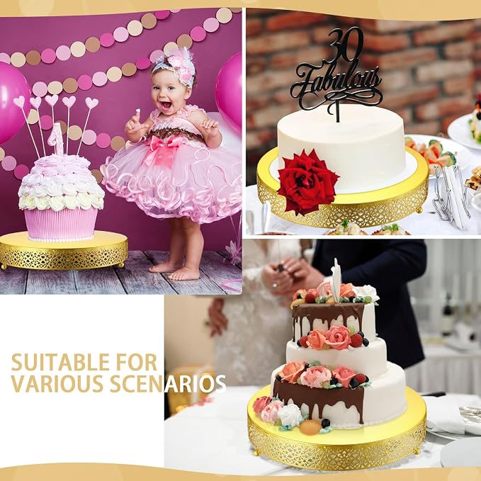 Wenqik Cake Stand 14 Inch Round Metal Cupcake Dessert Wedding Cake Stand Cookies Display Holder Fruit Serving Tray for Table Wedding Birthday Anniversary Party (Gold)