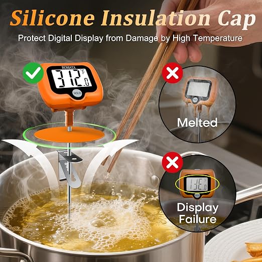 BOMATA Digital Candy Thermometer with Pot Clip, Deep Fry Oil Thermometer with Rotatable Display & Long Probe, for Candy Candle Making, Cooking, Food, Liquids, Water, Sugar.. Orange
