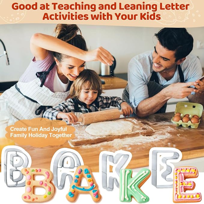 ofone Large Alphabet Cookie Cutters(A - Z), 3 Inch Stainless Steel Fondant Letter Cutters Shapes, 26 Pcs Abc Biscuit Cutter Set for Baking Dough Cakes Pastry Fruits