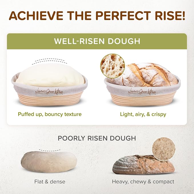 Laura's Green Kitchen Complete Sourdough Starter Kit – Sourdough Bread Baking Supplies with 2 Banneton Bread Proofing Basket, Linen Liners, Bread Lame, 5 Bread Blade for Scoring Dough, Scraper & More