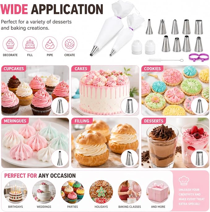 15 Pcs Piping Bags And Tips Set,12'' & 14'' Reusable Cotton Piping Bags,Easy to Clean,for Home Bakers & Chefs