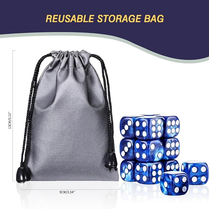 24 of Pack 16MM 6 Sided Dice Set,Pearl Pattern D6 Game Dice Set, 6 Sided Standard Dices for Yahtzee, Bunco or Teaching Math,with Portable Dice Pouch(Blue Pearl)