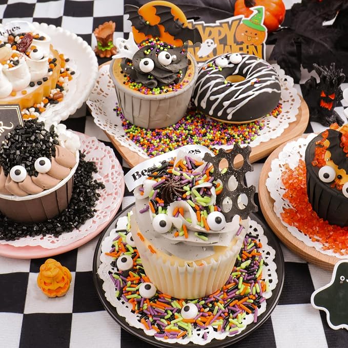 Halloween Sprinkles Edible, 5oZ Fall Eyeball Sprinkles for Cake Decorating with White Black Orange Confetti Nonpareils Jimmies and Sugar, Cupcakes Cookie Ice Cream Baking Toppings