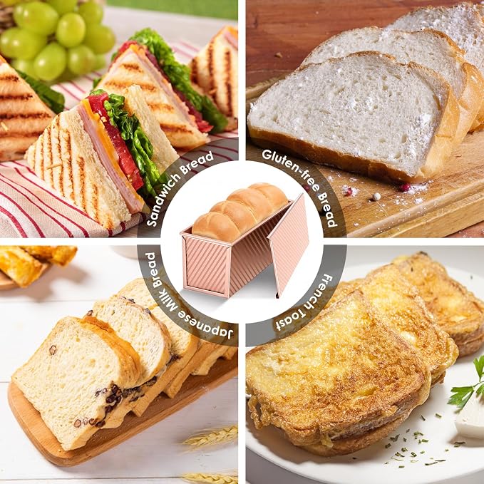 【6 Bonus Tools】2.2lb Pullman Loaf Pan with Lids,Premium Non-Stick Sandwich Bread Loaf Pan with Lid for Homemade Bread, Carbon Steel Corrugated Bread Toast Box Mold with Cover for Sourdough Loaf Pan