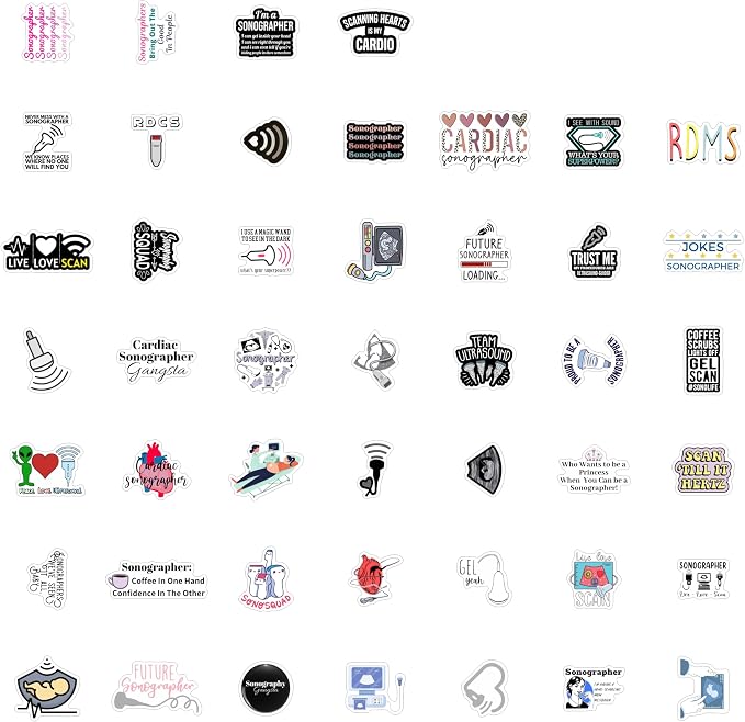 100Pcs Sonography Stickers, Ultrasound Stickers for Water Bottle and Laptop - Sonograper Party Supplies & Decorations, Waterproof Vinyl Decals, Medical and Ultrasound Stickers, Gifts for Women & Men