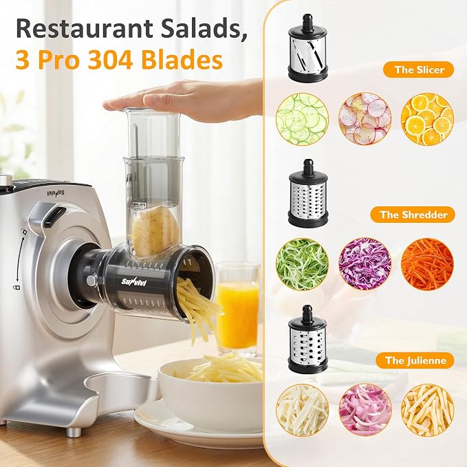 Sunvivi 4-in-1 Multifunctional Stand Mixer, Electric Dough Mixer with 5.3 Quart Stainless Steel Bowl, Electric Stand Mixer for Baking & Home Cooking, with Meat Grinder, Juice Blender & Salad Maker