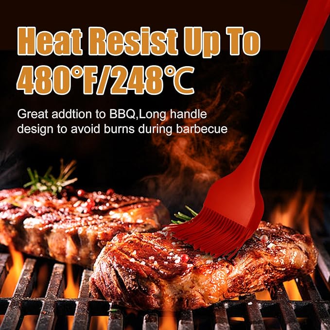 Silicone Basting Brush 2 Pcs Pastry Brush for Oil, BBQ, Grill, Sauce Baking Cooking, Dishwasher Safe (Red)