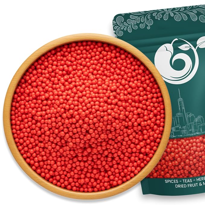 NY Spice Shop Red Nonpareils - 1 Pound Decorative Sugar Beads for Sweet Treat and Ice Cream Topping - Edible Candy Pearls for Baking, Desserts, Smoothies, Party Snacks, and Gifts Bags