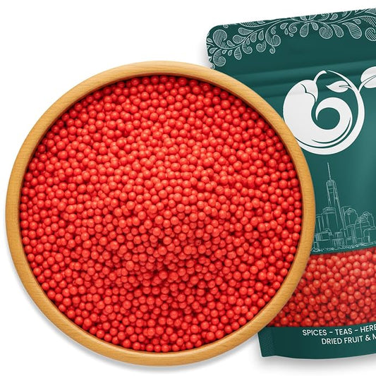 NY Spice Shop Red Nonpareils - 1 Pound Decorative Sugar Beads for Sweet Treat and Ice Cream Topping - Edible Candy Pearls for Baking, Desserts, Smoothies, Party Snacks, and Gifts Bags