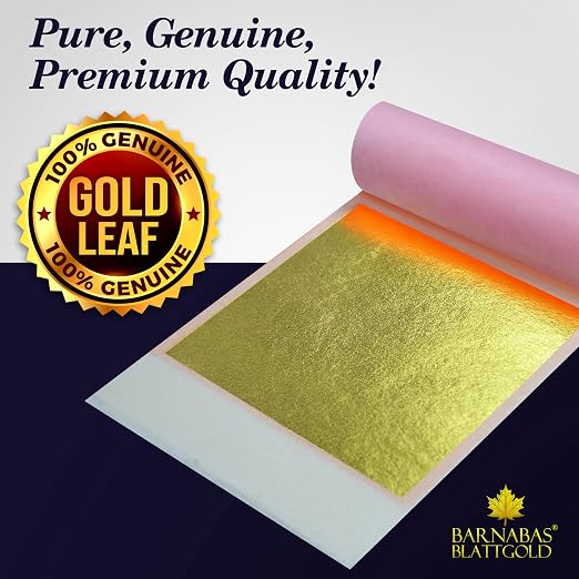 Barnabas Blattgold Edible Gold Leaf 24K - Cake Decorations, Transfer Patent for Cupcakes - 3.1 inches, Book of 25