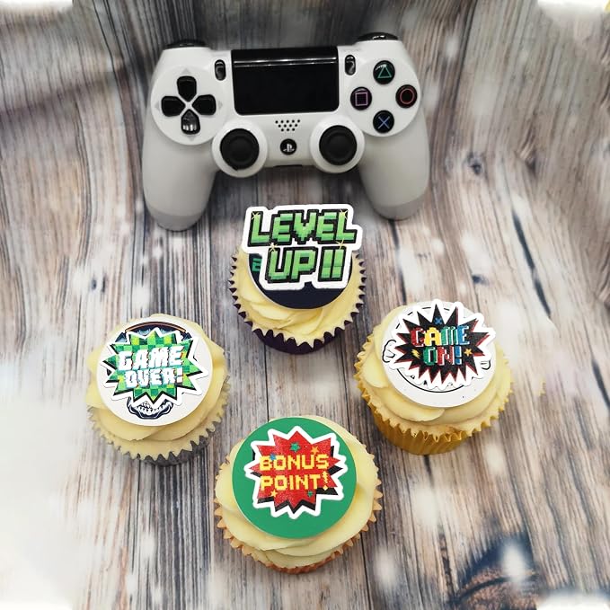 56 PCS Edible Video Game Cupcake Toppers Wafer Paper Game On Controllers Cupcake Picks Edible GamePad Cake Decorations for Game Theme Baby Shower Kids Boys Gamer Birthday Anniversary Party Supplies