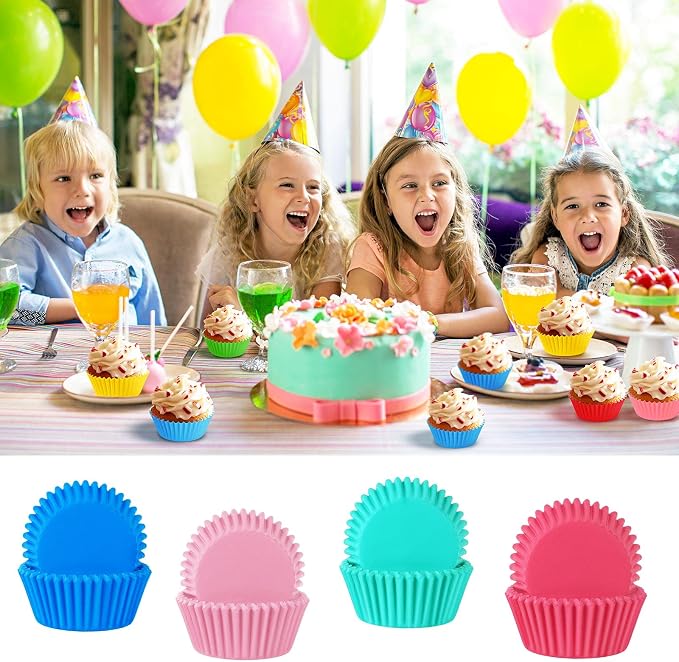 SANNIX 450pcs Rainbow Bright Cupcake Liners, Colorful Baking Cups Cupcake Wrappers Paper Wraps Muffin Liners for Birthday Pride Party Decorations Supplies(9 Colors)