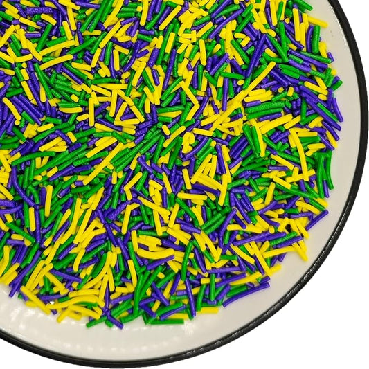 Edible Mardi Gras Jimmies Sugar Sprinkles for Cake Decorating, Baking, Ice Cream, Cookies, Cupcake Topper Decorations,4.23oz (Yellow&Green&Purple)